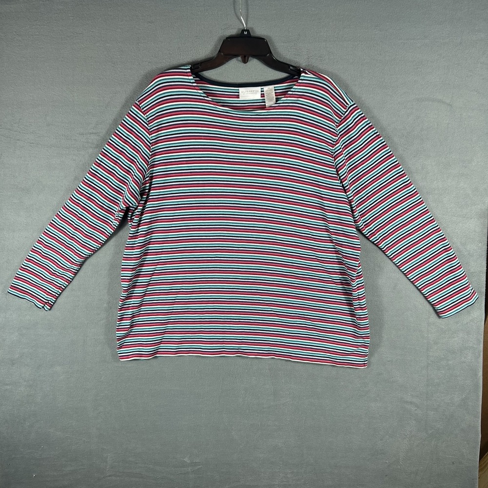 Elisabeth by Liz Claiborne Women's 2X Plus Striped Long Sleeve Cotton T-Shirt